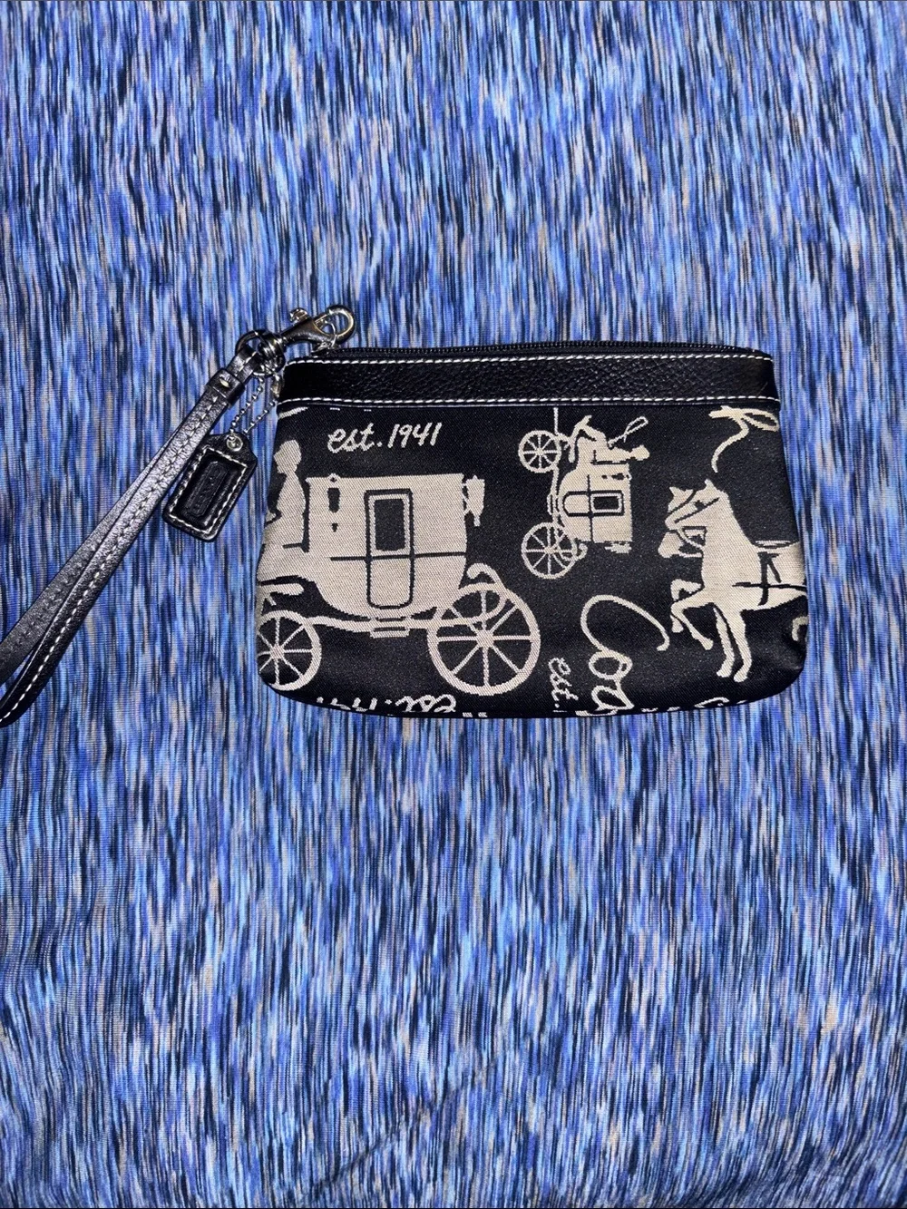 Coach Black and Cream Horse-&-Carriage Wristlet